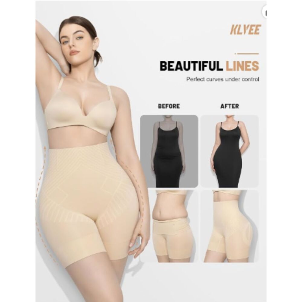KLVEE Women 2XL High Waist Shapewear Shorts Tummy Control Thigh Slimmer Nude